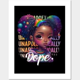 Unapologetically Dope Cute Black Girl Magic Rainbow Afro Puff Posters and Art